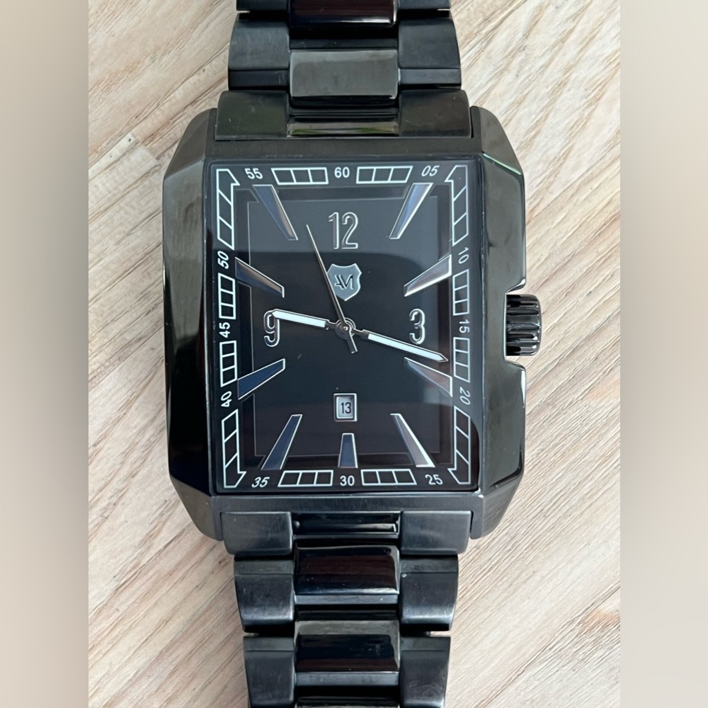 Andrew Marc Designer Men’s Watch Black Stainless Bracelet Black Dial Date Window